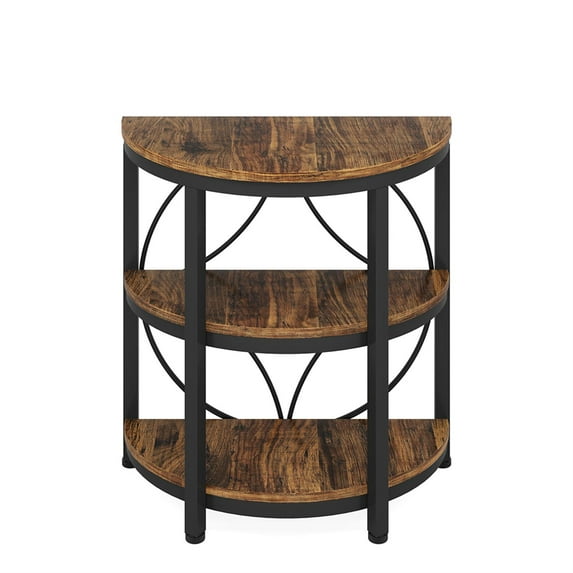 Finihen 26" Half-Round End Table, 3-Tier Narrow Side Table with Metal Frame for Living Room, Bedroom, Brown