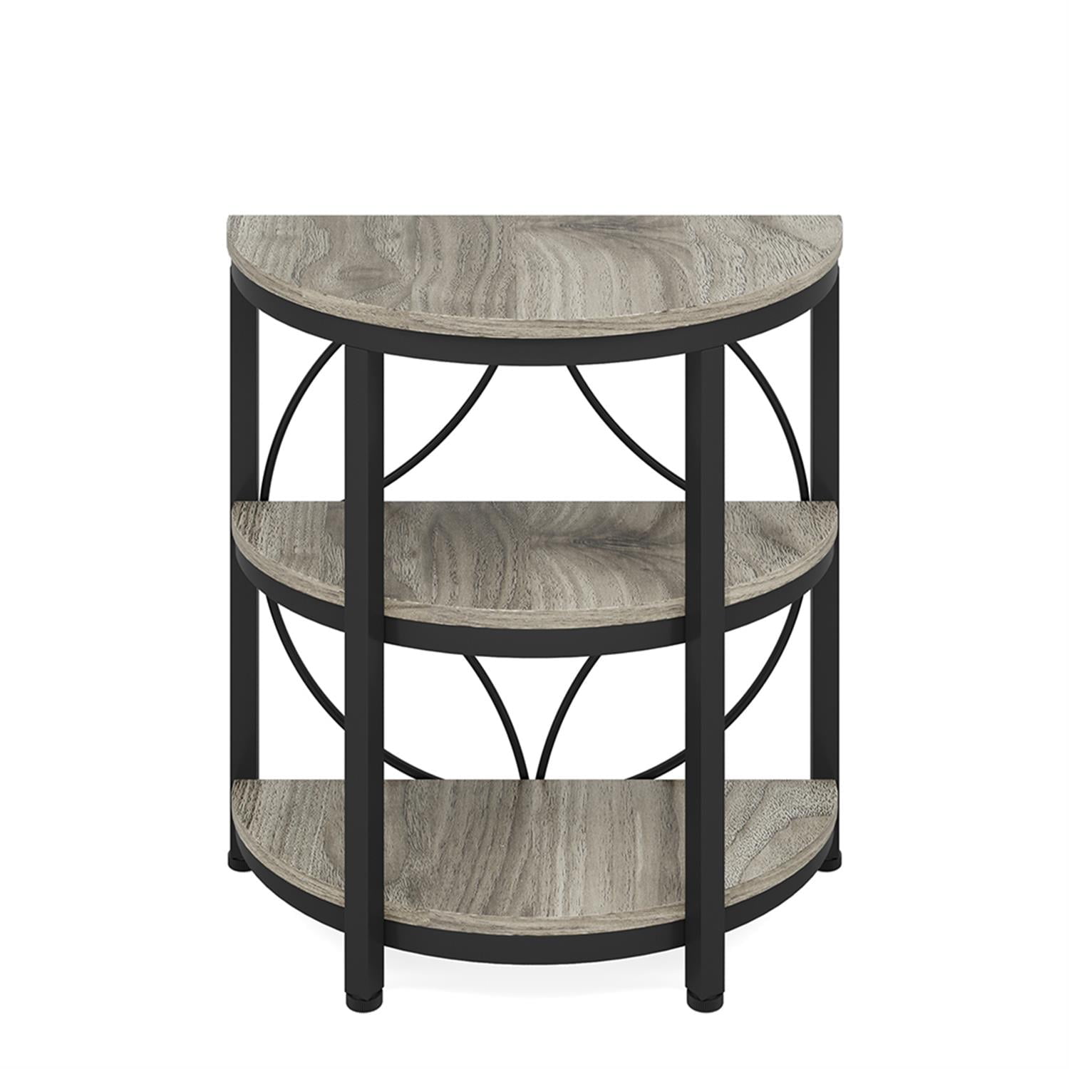 Demi Bonn 26" Half-Round End Table, 3-Tier Narrow Side Table with Metal Frame for Living Room, Bedroom, Gray