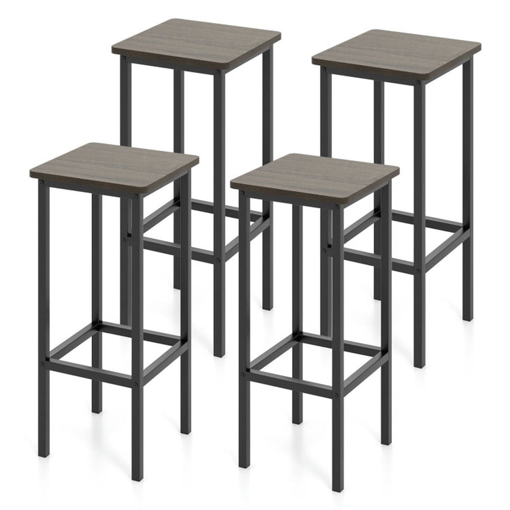 Demi Bonn 26" Set of 4 Bar Stool Set Bar Chair with Metal Legs and Footrest, Modern Kitchen Dining Chair, Gray