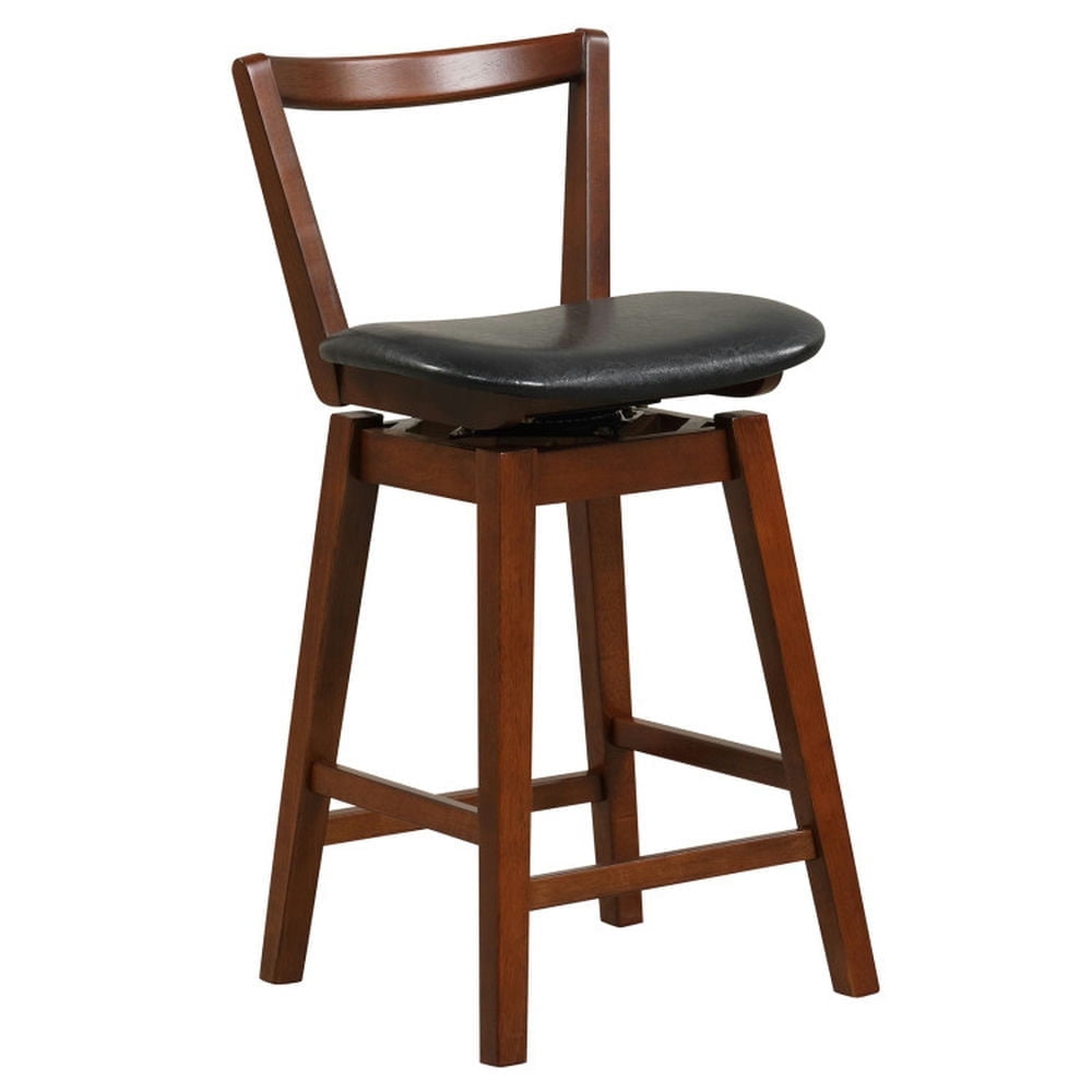 Demi Bonn 26" Swivel Upholstered PU Leather Bar Stool with Backrest and Cushioned Seat, Modern Kitchen Dining Chair, Brown