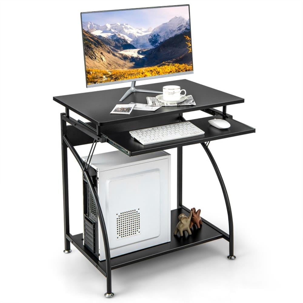 Demi Bonn 27.5" Laptop Table Computer Desk for Small Spaces with Pull-out Keyboard Tray, Small Home Office Desk Study Writing Table, Black