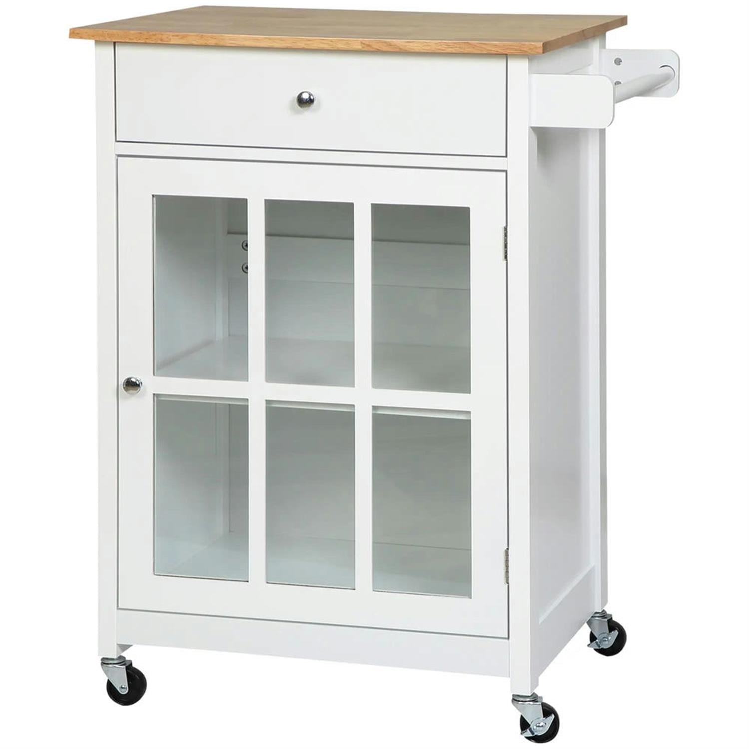 Demi Bonn 27" Kitchen Island Cart on Wheels with Storage, Rolling Dining Room Serving Utility Carts Mobile Movable with Adjustable Shelf and Drawer, White