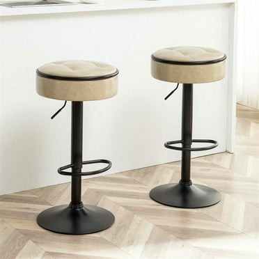 Finihen 28" Adjustable Counter Height Bar Stools Set of 2, Faux Leather Swivel Barstools, Kitchen Island Countertop Chairs for Dining Room, Beige