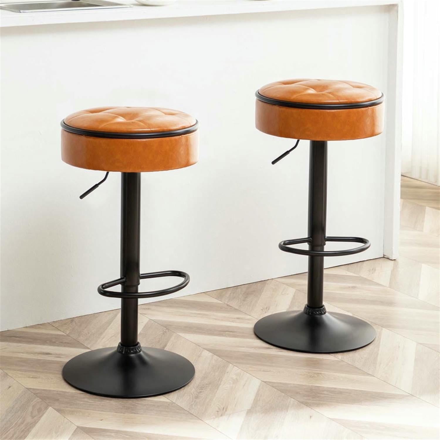 Demi Bonn 28" Adjustable Counter Height Bar Stools Set of 2, Faux Leather Swivel Barstools, Kitchen Island Countertop Chairs for Dining Room, Brown