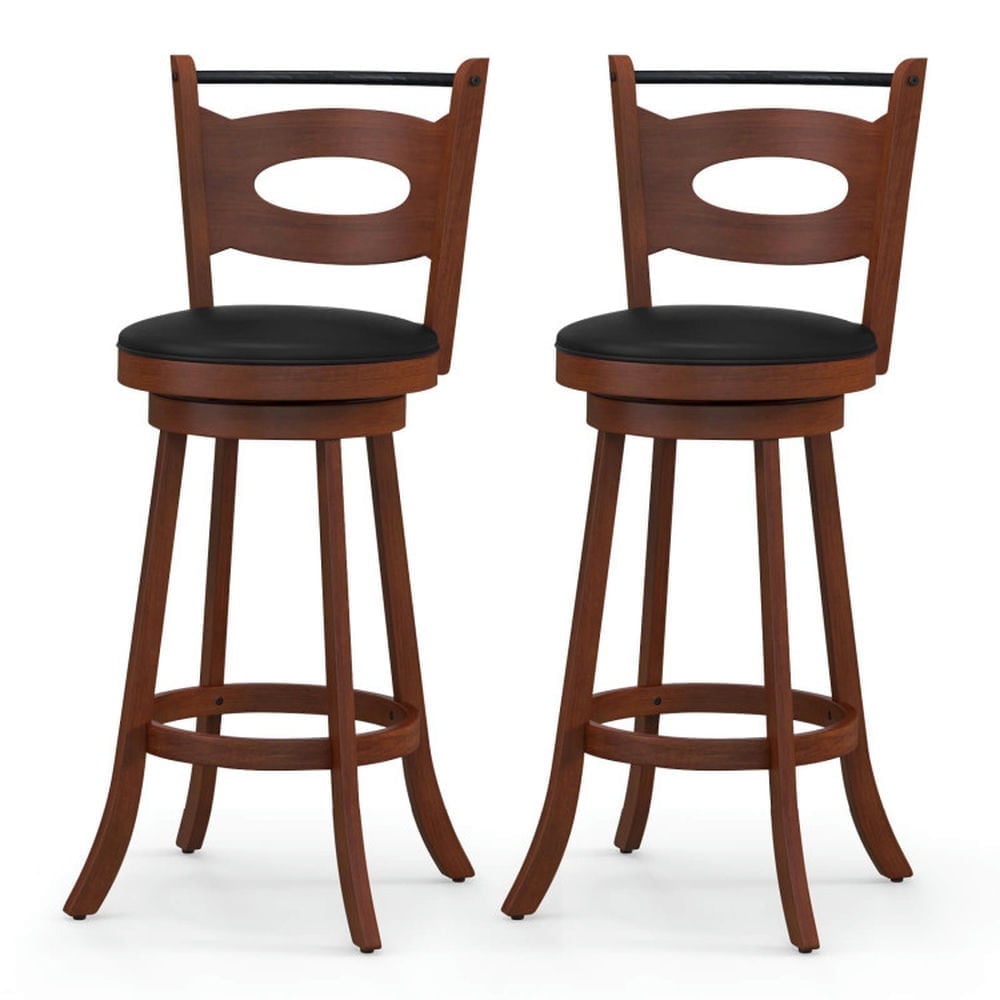 Demi Bonn 29" 2 Pieces Swivel Bar Stools with Curved Backrest and Seat Cushions, Modern Dining Chair, Brown