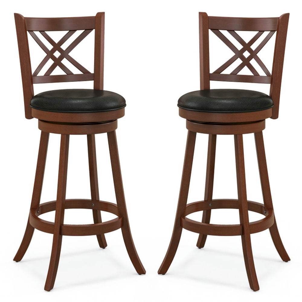 Finihen 29" Set of 2 360° Swivel Upholstered Barstools with Back and Footrest, Modern Kitchen Dining Chair, Brown Finihen 29" Set of 2 360° Swivel Upholstered Barstools with Back and Footrest, Modern Kitchen Dining Chair, Brown