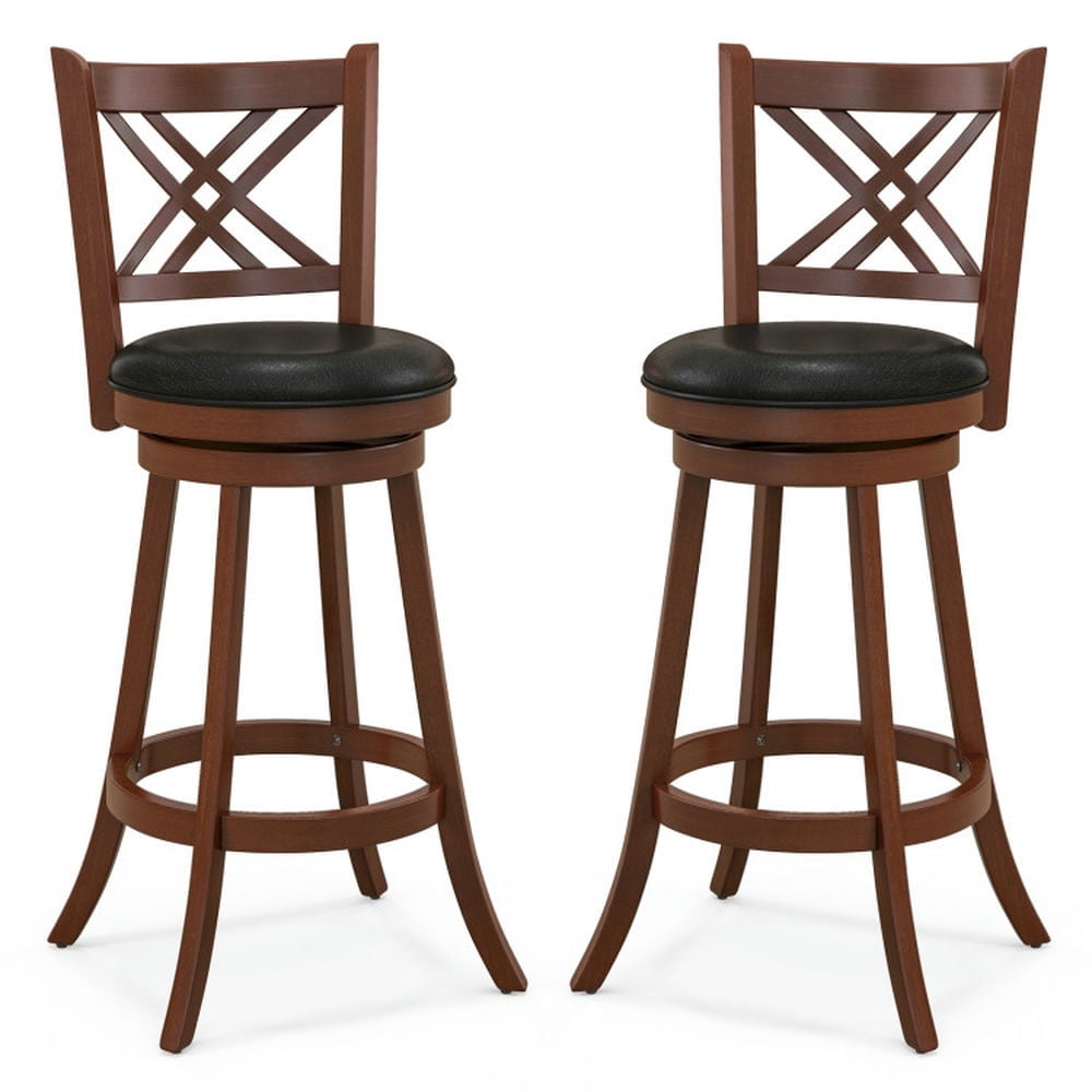 Demi Bonn 29" Set of 2 360° Swivel Upholstered Barstools with Back and Footrest, Modern Kitchen Dining Chair, Brown