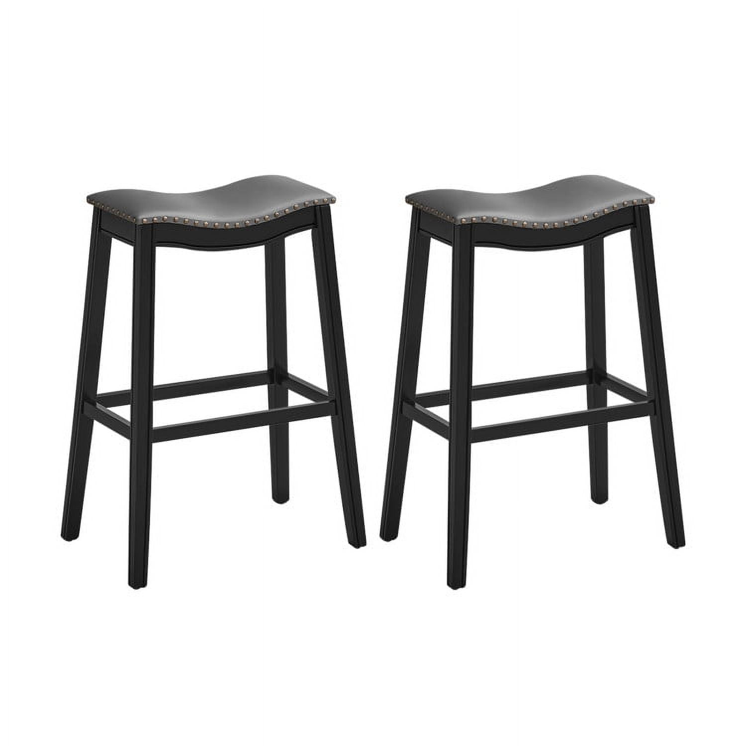 Finihen 29" Set of 2 Backless Wood Nailhead Barstools with PVC Leather Seat, Modern Kitchen Dining Chair, Black Finihen 29" Set of 2 Backless Wood Nailhead Barstools with PVC Leather Seat, Modern Kitchen Dining Chair, Black