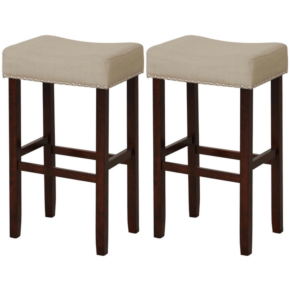 Demi Bonn 29" Set of 2 Bar Stool with Curved Seat Cushions, Modern Dining Chair, Beige