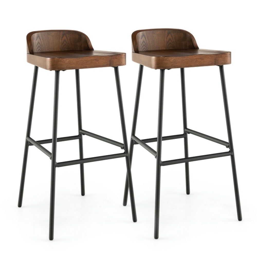 Demi Bonn 29" Set of 2dustrial Bar Stools with Low Back and Footrests, Modern Kitchen Dining Chair, Brown