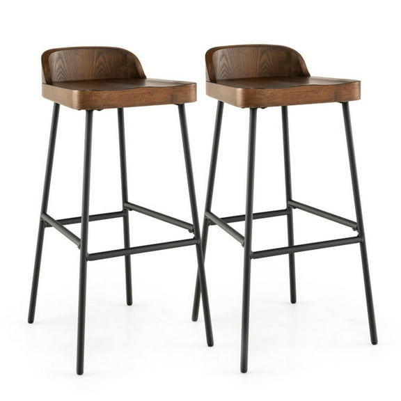 Demi Bonn 29" Set of 2dustrial Bar Stools with Low Back and Footrests, Modern Kitchen Dining Chair, Brown