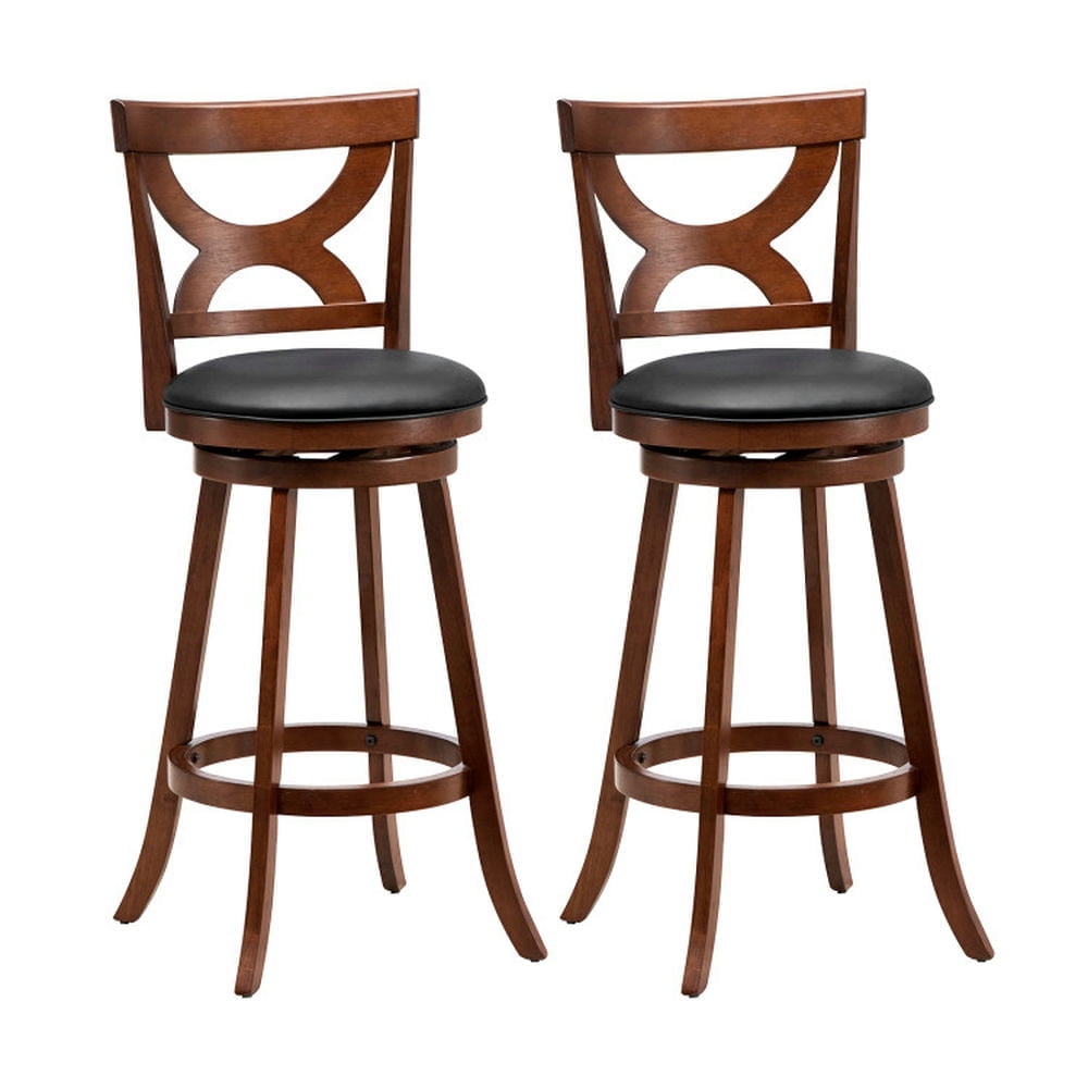 Demi Bonn 29" Set of 2 Swivel Bar Stools with Soft Cushion and Elegant Hollow Backrest, Modern Kitchen Dining Chair, Brown