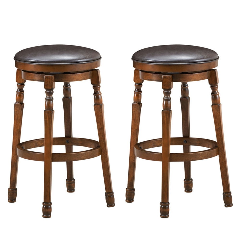 Demi Bonn 29" Set of 2 Swivel Leather Padded Bar Stools,door Modern Wood Dining Chair, Brown