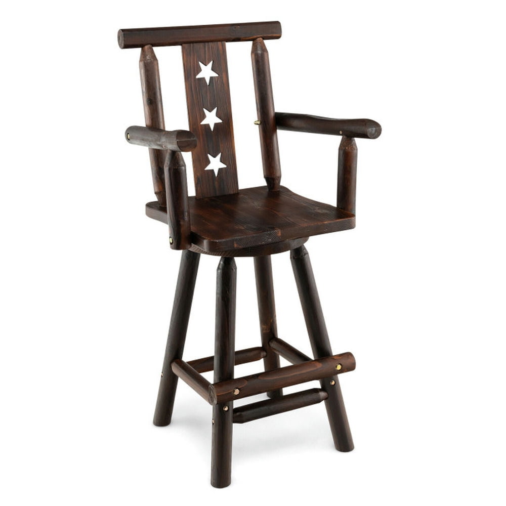 Finihen 29" Wooden Swivel Bar Stool with Footrest Backrest Armrest, Modern Kitchen Dining Chair, Brown Finihen 29" Wooden Swivel Bar Stool with Footrest Backrest Armrest, Modern Kitchen Dining Chair, Brown