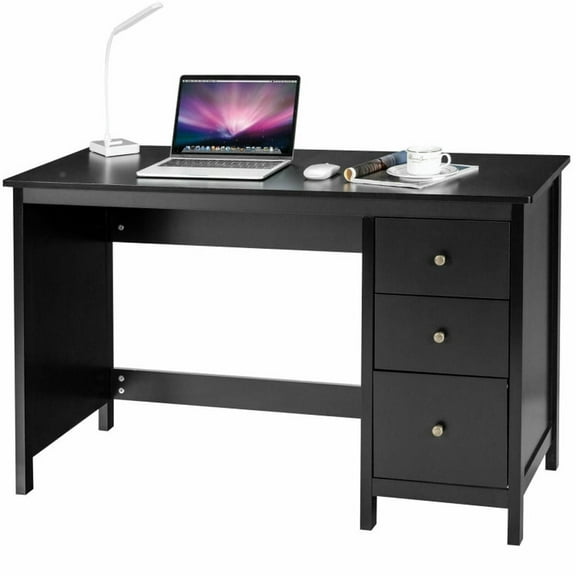 Demi Bonn 3-Drawer Computer Desk with Spacious Desktop, Small Home Office Desk Study Writing Table, Black
