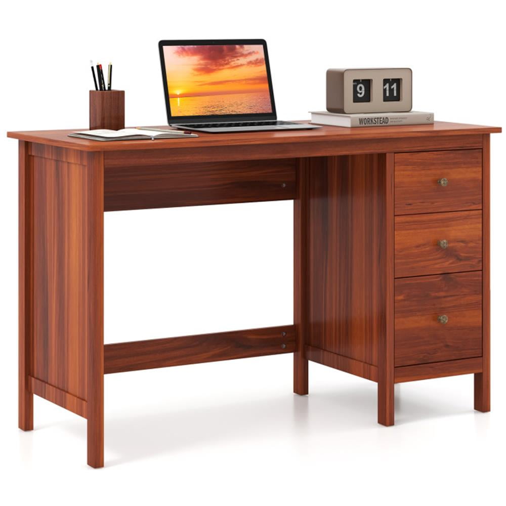 Finihen 3-Drawer Computer Desk with Spacious Desktop, Small Home Office Desk Study Writing Table, Brown Finihen 3-Drawer Computer Desk with Spacious Desktop, Small Home Office Desk Study Writing Table, Brown