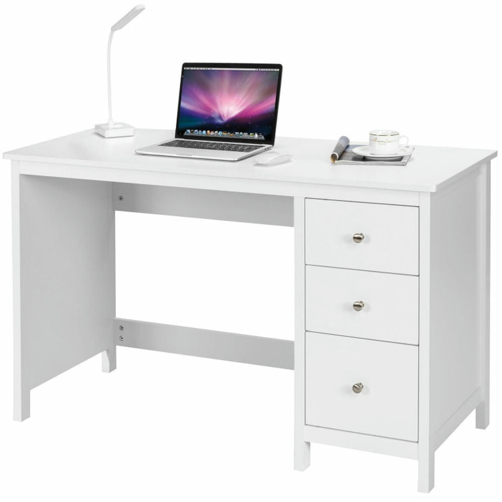 Finihen 3-Drawer Computer Desk with Spacious Desktop, Small Home Office Desk Study Writing Table, White