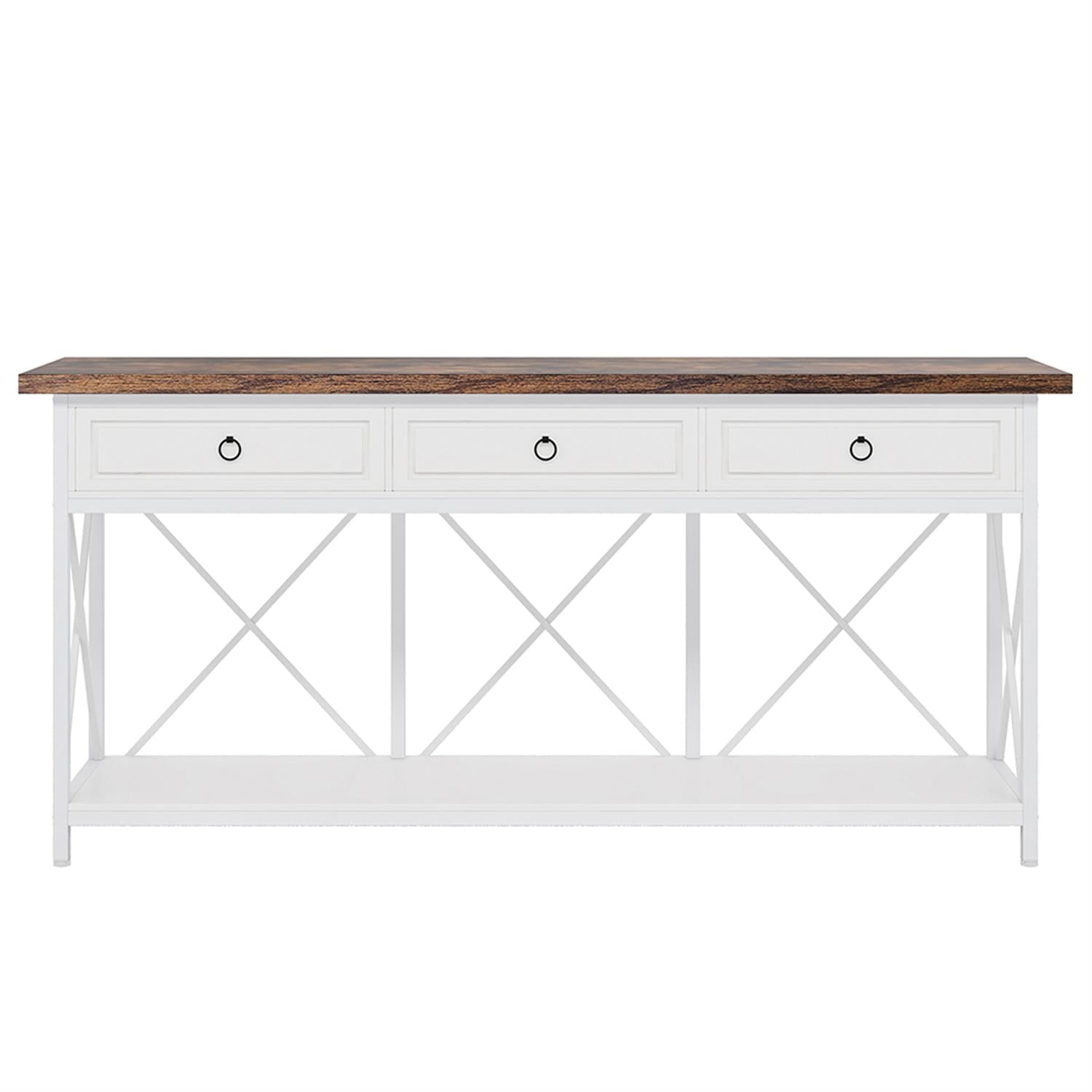 Demi Bonn 3-Drawer Console Table, 70.8" Sofa Foyer Table with Storage Shelf for Hallway, Entrance, Living Room, Bedroom, White