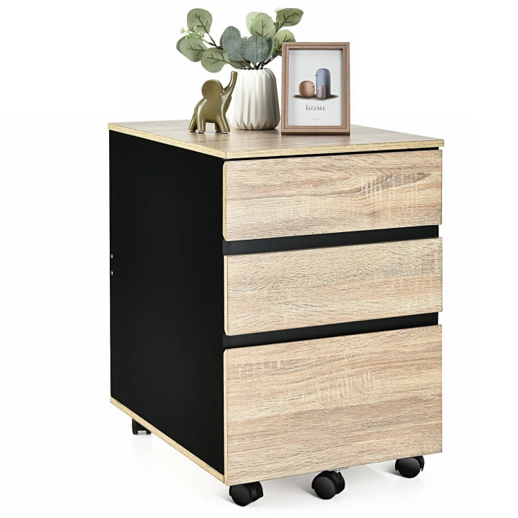 Finihen 3-Drawer Mobile File Cabinet with 5 Universal Casters for Home Office, Beige Finihen 3-Drawer Mobile File Cabinet with 5 Universal Casters for Home Office, Beige