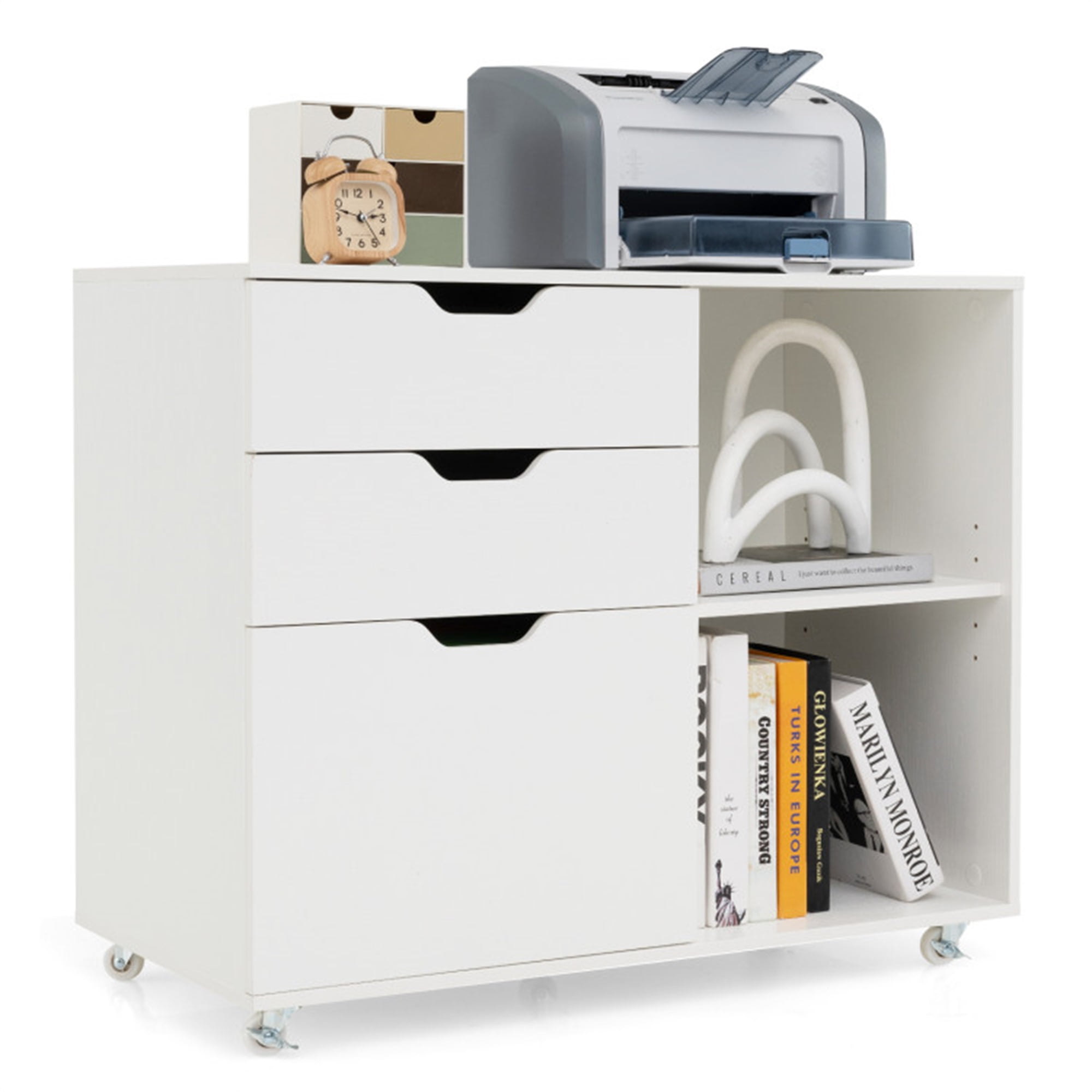 Finihen 3-Drawer Mobile File Cabinet with Adjustable Shelf and Wheels for Letter Size, White Finihen 3-Drawer Mobile File Cabinet with Adjustable Shelf and Wheels for Letter Size, White