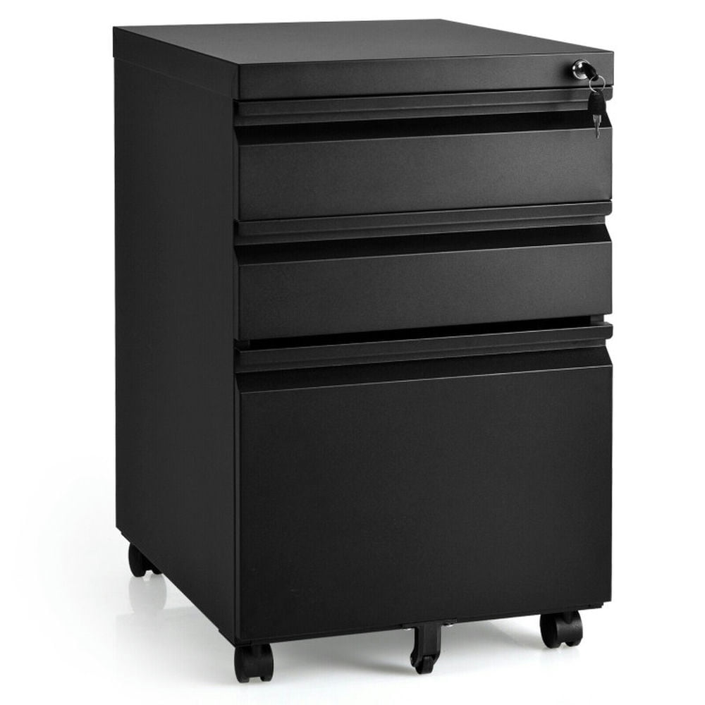 Finihen 3-Drawer Mobile File Cabinet with Lock, Stee Filing Cabinet for Home Office, Black