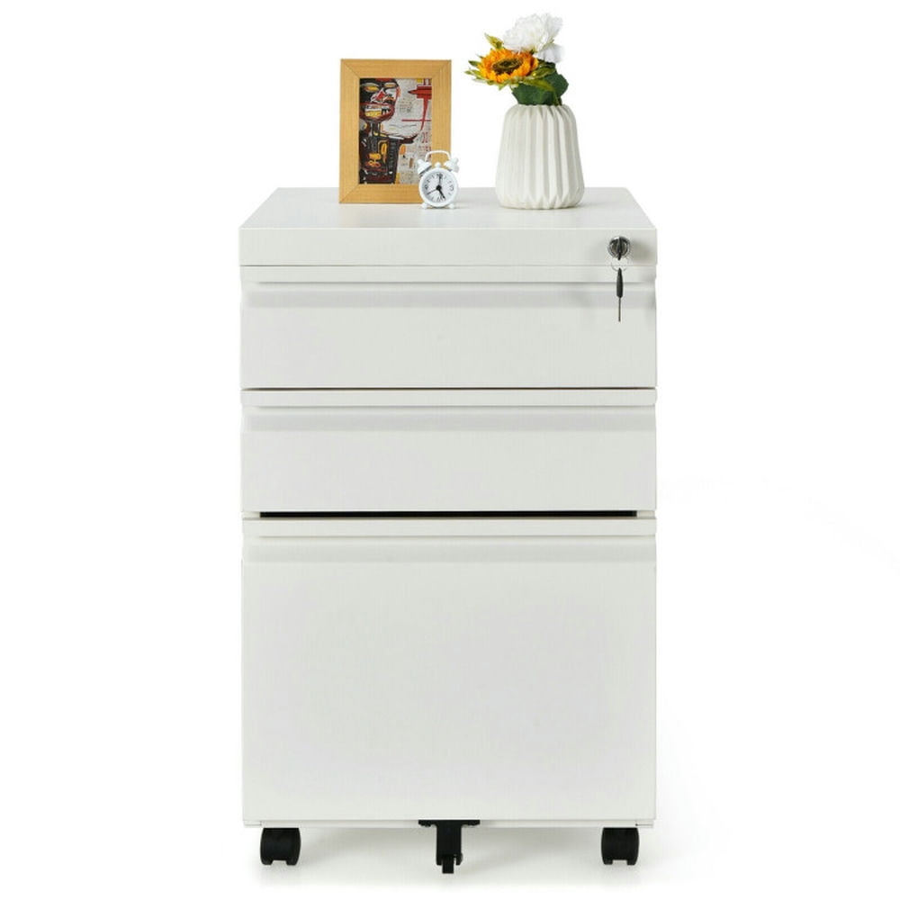 Finihen 3-Drawer Mobile File Cabinet with Lock, Stee Filing Cabinet for Home Office, White Finihen 3-Drawer Mobile File Cabinet with Lock, Stee Filing Cabinet for Home Office, White