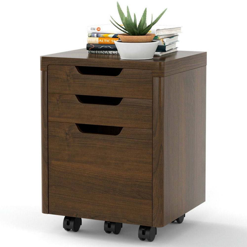 Finihen 3 Drawer Mobile File Cabinet with Lockable Casters, Brown Finihen 3 Drawer Mobile File Cabinet with Lockable Casters, Brown