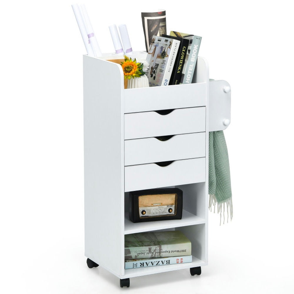 Finihen 3 Drawers Wooden Mobile File Cabinet, Utility Rolling Craft Storage Cart with Lockable Casters, White Finihen 3 Drawers Wooden Mobile File Cabinet, Utility Rolling Craft Storage Cart with Lockable Casters, White