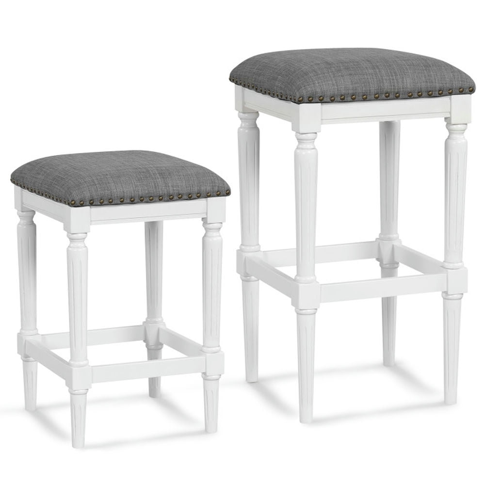 Finihen 3 Heights Square Saddle Stool Set of 2 with Footrests and Padded Seats, Modern Kitchen Dining Chair, Gray Finihen 3 Heights Square Saddle Stool Set of 2 with Footrests and Padded Seats, Modern Kitchen Dining Chair, Gray