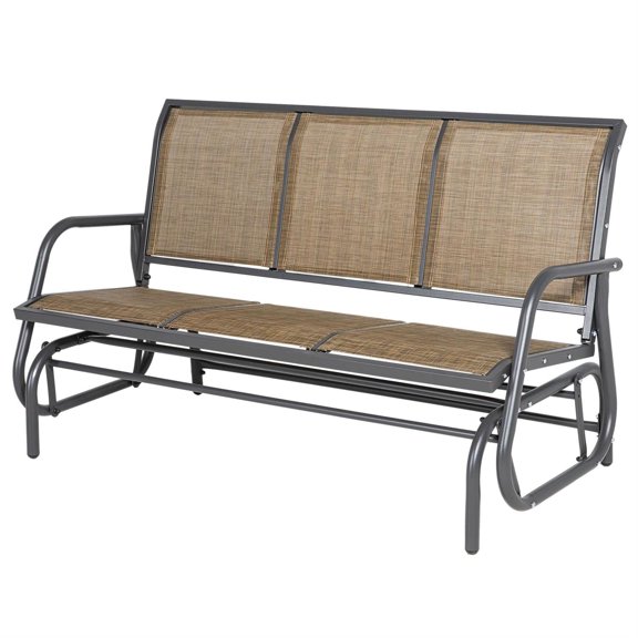 Demi Bonn 3-Person Outdoor Patio Glider Bench, Porch Glider Swing with 3 Seats, Breathable Mesh Fabric, Metal Frame, Outdoor Glider Chairs for Porch, Balcony, Poolside, Brown
