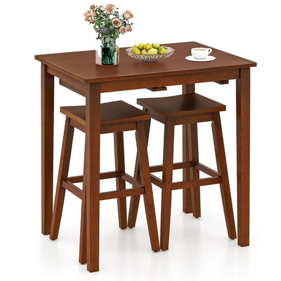 Demi Bonn 3-Piece Bar Table Set with Pub Table and 2 Saddle Stools, 35" Wooden Kitchen Dining Table Set, Perfect for Small Space, Brown