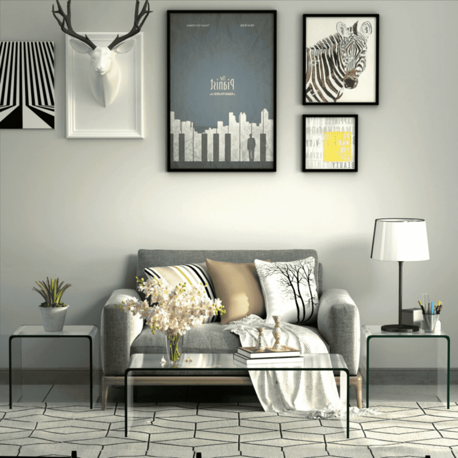 Demi Bonn 3-Piece Coffee Table Set, Glass Coffee Table with Rounded Edges & Set of 2 Tempered Waterfall End Table with non-Slip Pad, for Living Room