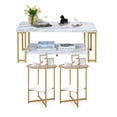 thumbnail image 1 of Demi Bonn 3-Piece Coffee Table Set, Rectangular Modern Coffee Table with Gold Print Metal Frame & 2-Tier Glass End Table Set of 2 with Faux Marble Storage Shelf, for Living Room, White, 1 of 11