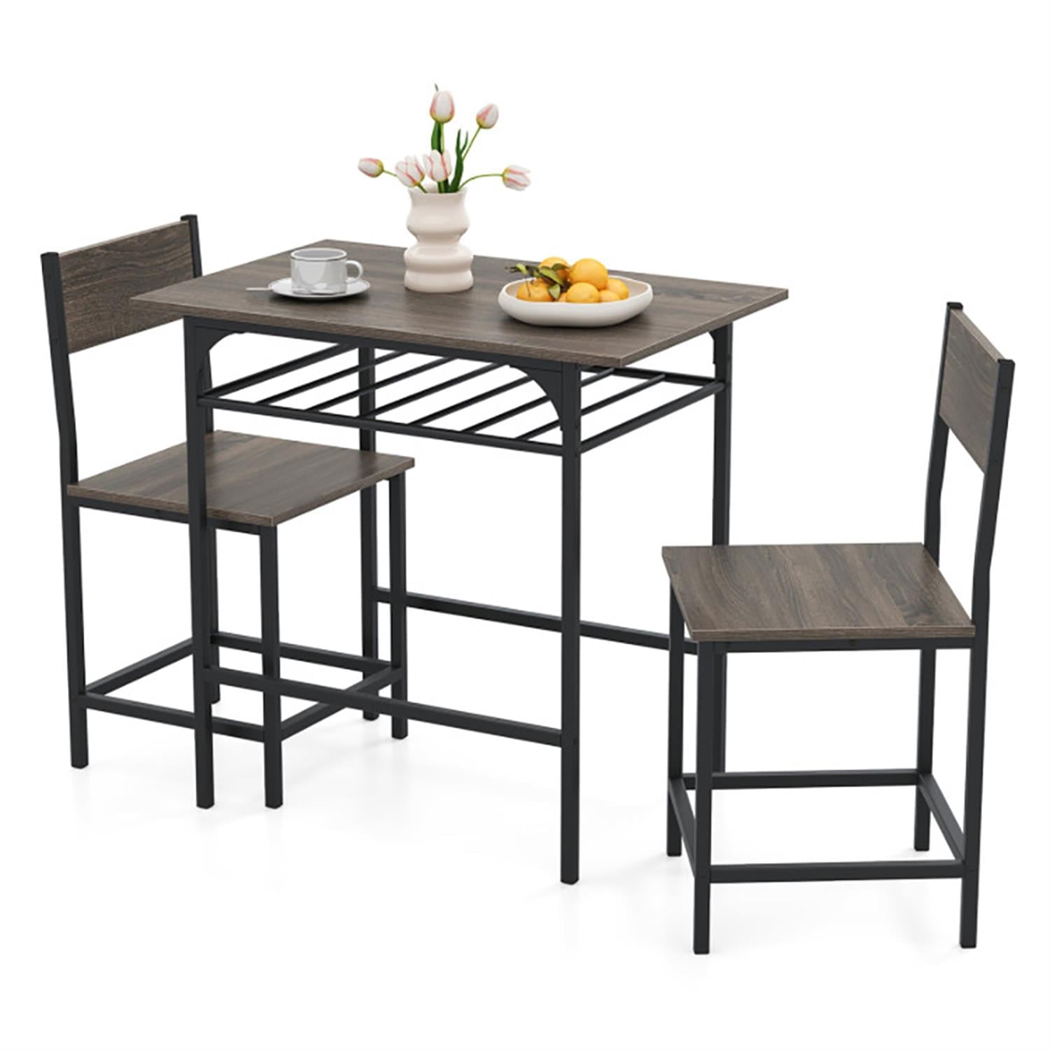 Demi Bonn 3-Piece Dining Table Set with 2 Chairs, 31" Kitchen Table with Metal Frame and Storage Rack, Perfect for Small Space, Gray