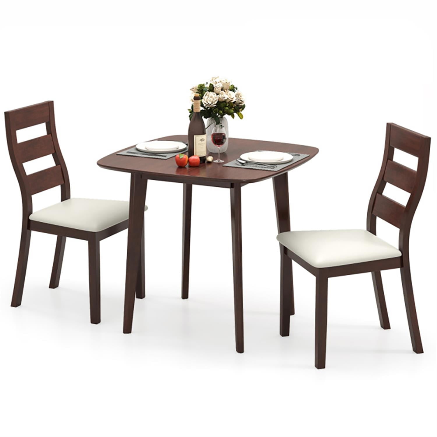 Demi Bonn 3-Piece Dining Table Set with 2 Chairs, 32" Wooden Square Kitchen Table Set, Perfect for Small Space, Brown