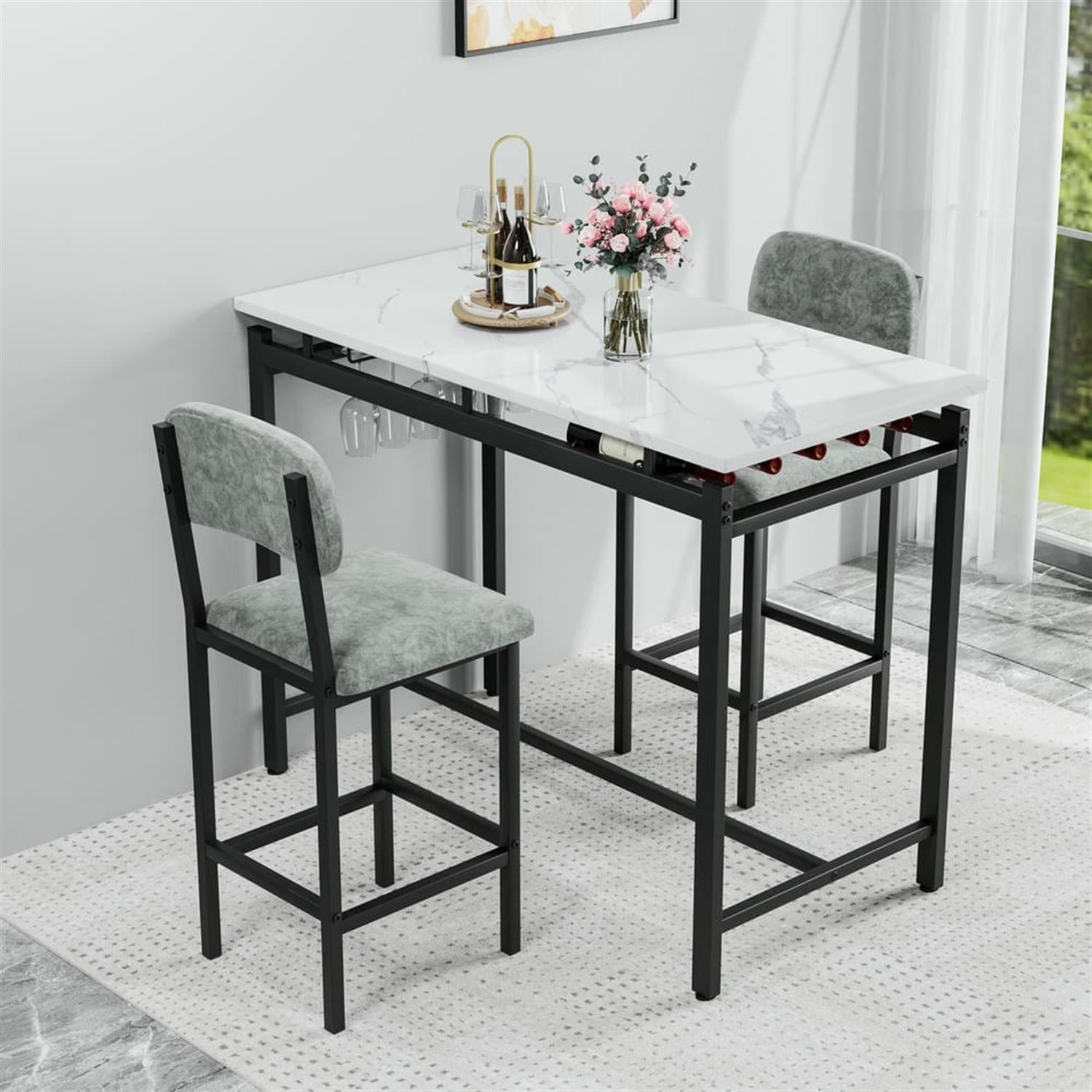 Demi Bonn 3-Piece Dining Table Set with 2 Upholstered Chairs, Rustic Kitchen Bar Table Furniture Sets for Dining Room, Apartment, Black