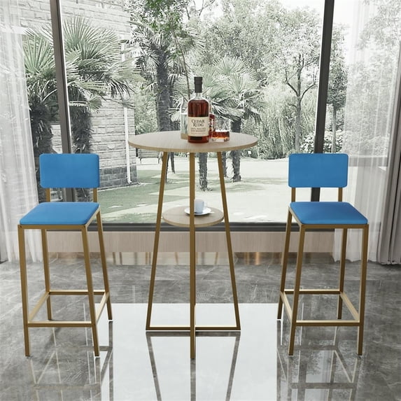 Demi Bonn 3-Piece Dining Table Set with 2 Upholstered Chairs and Storage, Kitchen Bar Table Furniture Sets for Dining Room, Apartment, Blue