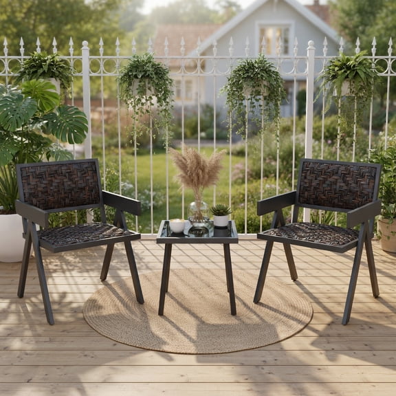 Demi Bonn 3 Pieces PE Wicker Outdoor Bistro Set with Quick-Drying Foam, Table and 2 Chairs with Cushions for Yard, Garden, Patio, Black