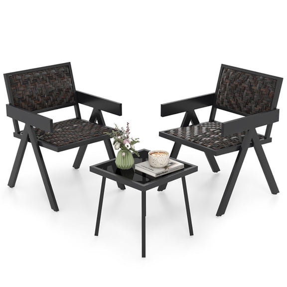 Demi Bonn 3 Pieces PE Wicker Outdoor Bistro Set with Quick-Drying Foam, Table and 2 Chairs with Cushions for Yard, Garden, Patio, Black