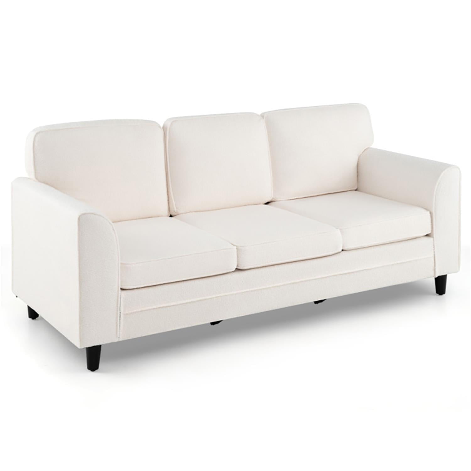 Demi Bonn 3-Seat Sofa for Living Room, Modern Comfy Sofa with Comfy Back Pillows, Upholstered Teddy Velvet Couches for Small Space, Apartment, White