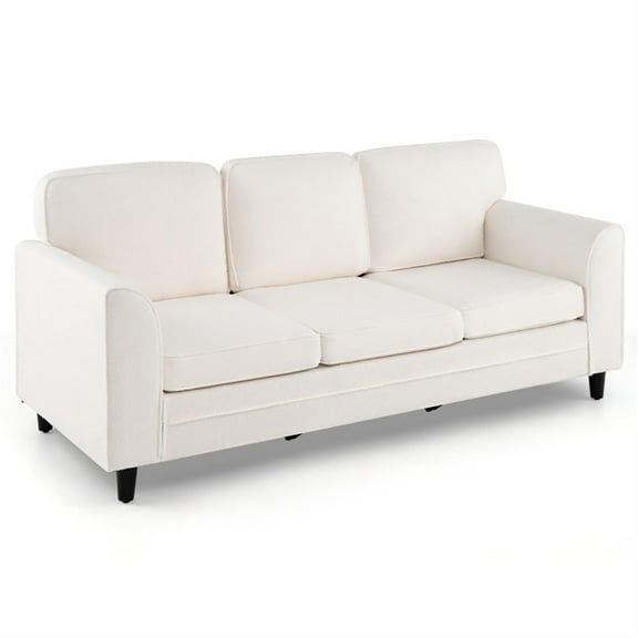 Demi Bonn 3-Seat Sofa for Living Room, Modern Comfy Sofa with Comfy Back Pillows, Upholstered Teddy Velvet Couches for Small Space, Apartment, White