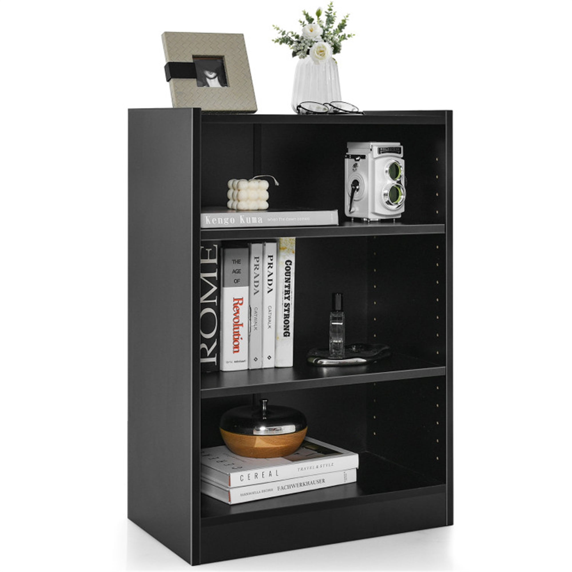 Finihen 3-Tier Bookcase Open Display Rack Cabinet with Adjustable Shelves, Freestanding Storage Bookshelf, Black Finihen 3-Tier Bookcase Open Display Rack Cabinet with Adjustable Shelves, Freestanding Storage Bookshelf, Black