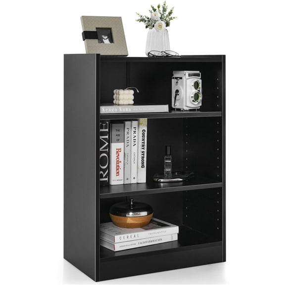 Demi Bonn 3-Tier Bookcase Open Display Rack Cabinet with Adjustable Shelves, Freestanding Storage Bookshelf, Black
