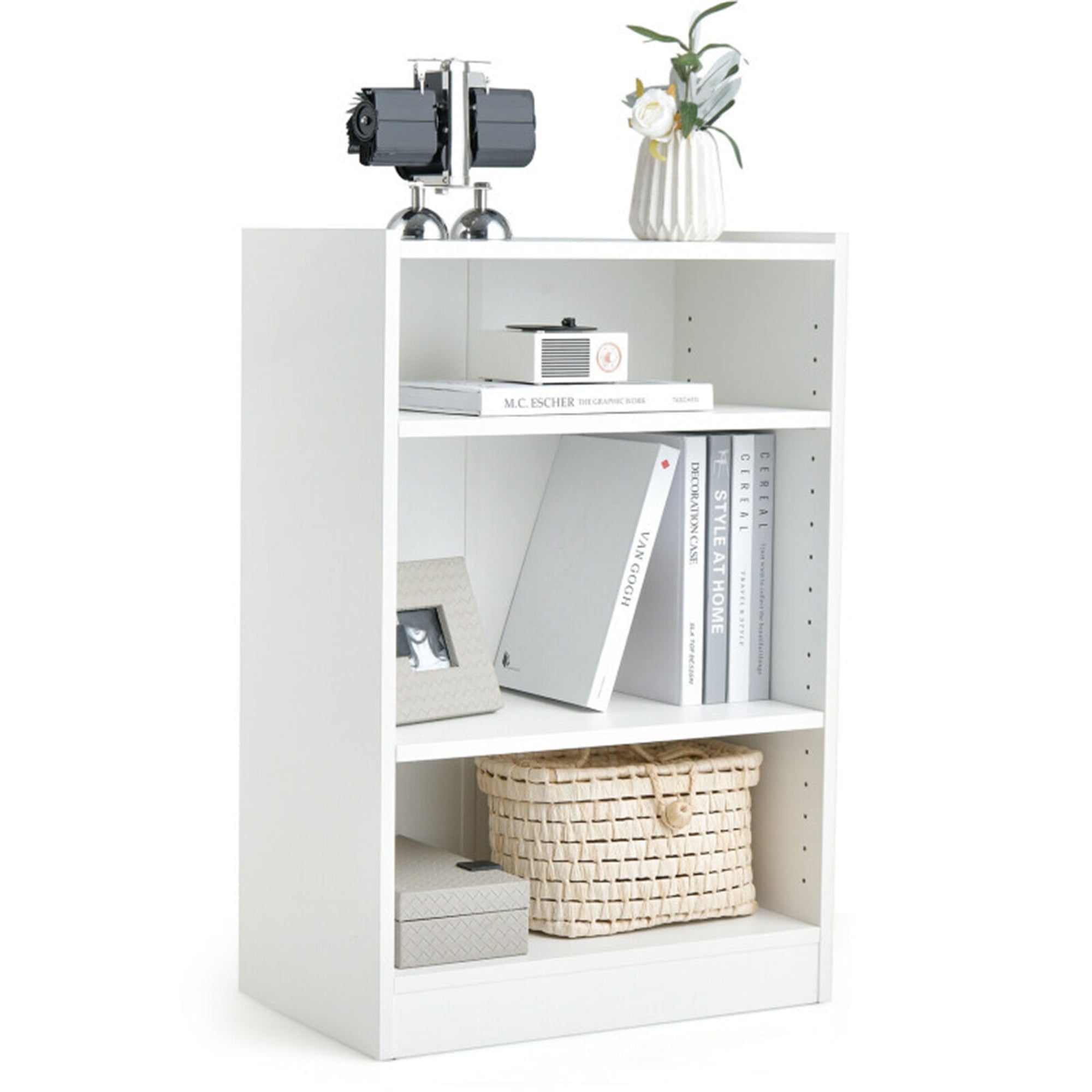 Demi Bonn 3-Tier Bookcase Open Display Rack Cabinet with Adjustable Shelves, Freestanding Storage Bookshelf, White