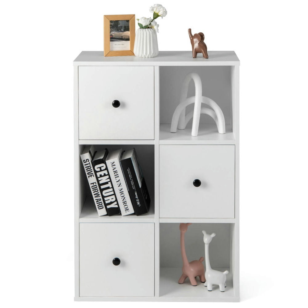 Finihen 3-Tier Bookcase with Anti-toppling Device for Living Room, 6 Cube Storage Cabinet, White Finihen 3-Tier Bookcase with Anti-toppling Device for Living Room, 6 Cube Storage Cabinet, White