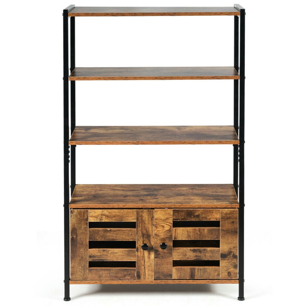 Finihen 3-Tier Bookshelf with 2 Shutter Doors Storage Cabinet, Free Standing Industrial Bookcase, Brown Finihen 3-Tier Bookshelf with 2 Shutter Doors Storage Cabinet, Free Standing Industrial Bookcase, Brown