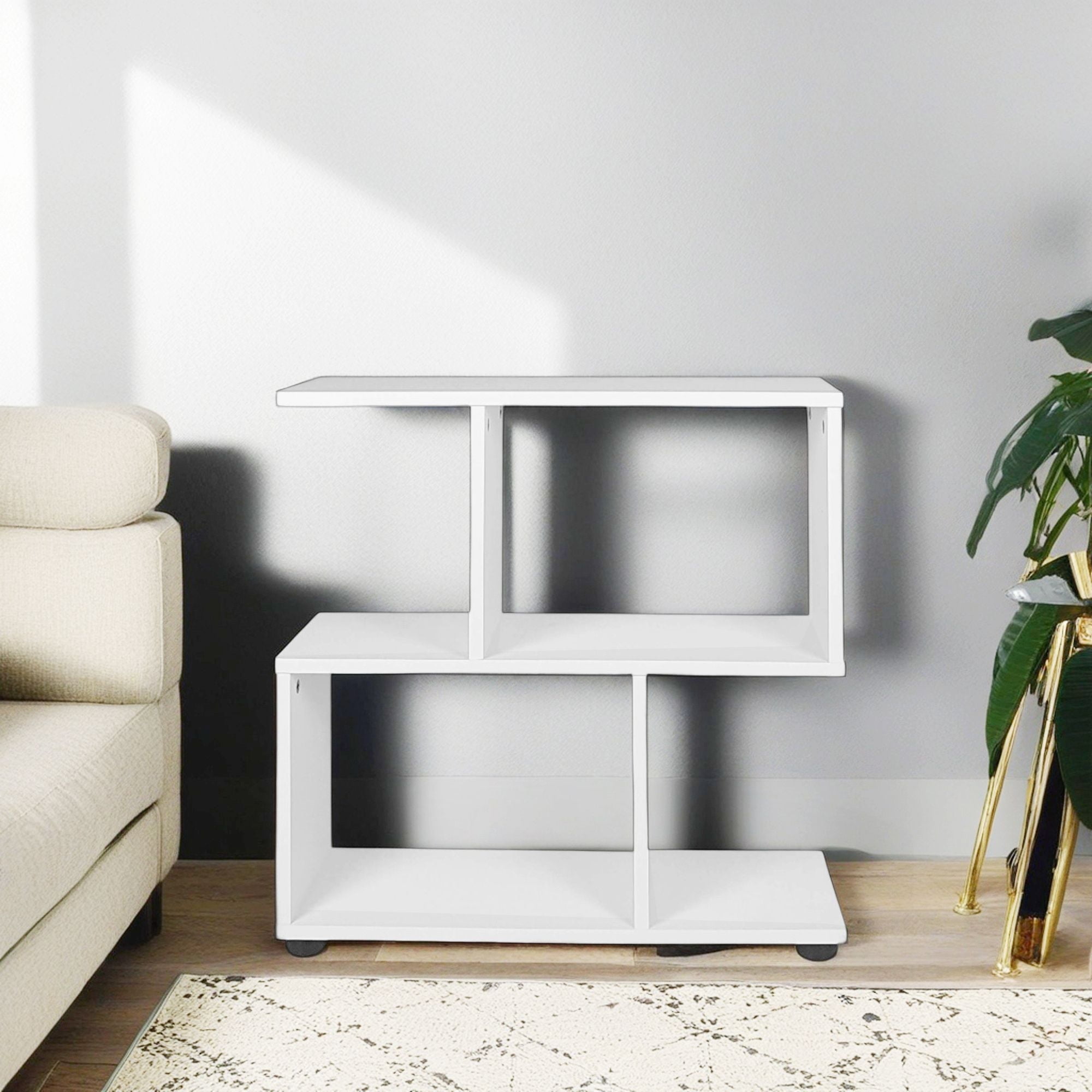 Demi Bonn 3-Tier Geometric Bookshelf with Thick Foot Pads, 24" Bookcase, White