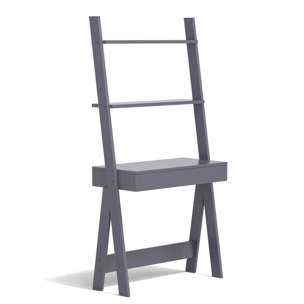 Finihen 3-Tier Ladder Bookshelf, Desk Bookcase with Countertop Drawer and 2 Shelves, Gray Finihen 3-Tier Ladder Bookshelf, Desk Bookcase with Countertop Drawer and 2 Shelves, Gray