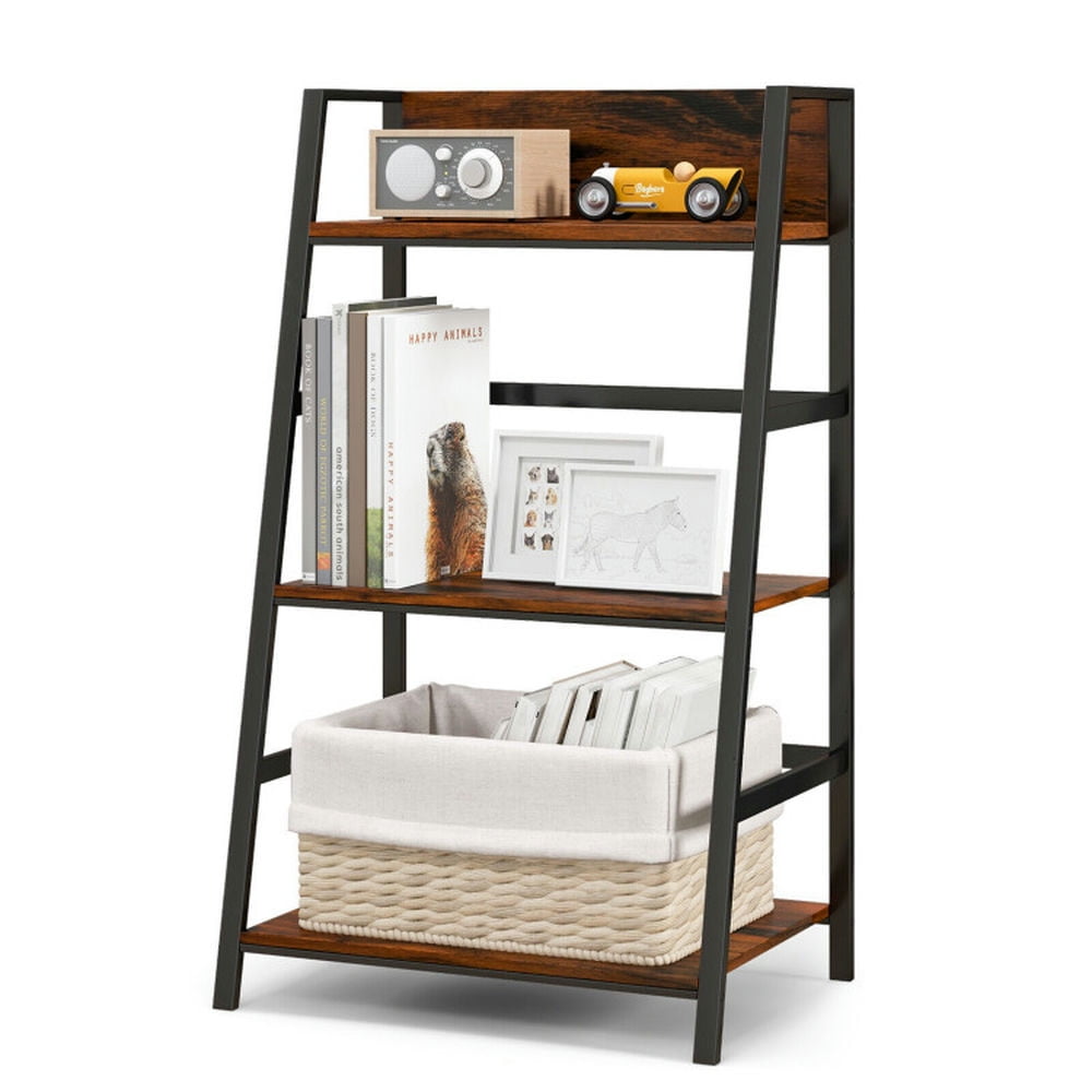Finihen 3-Tier Ladder Industrial Bookshelf with Metal Frame, Display Rack for Plants and Books, Brown Finihen 3-Tier Ladder Industrial Bookshelf with Metal Frame, Display Rack for Plants and Books, Brown
