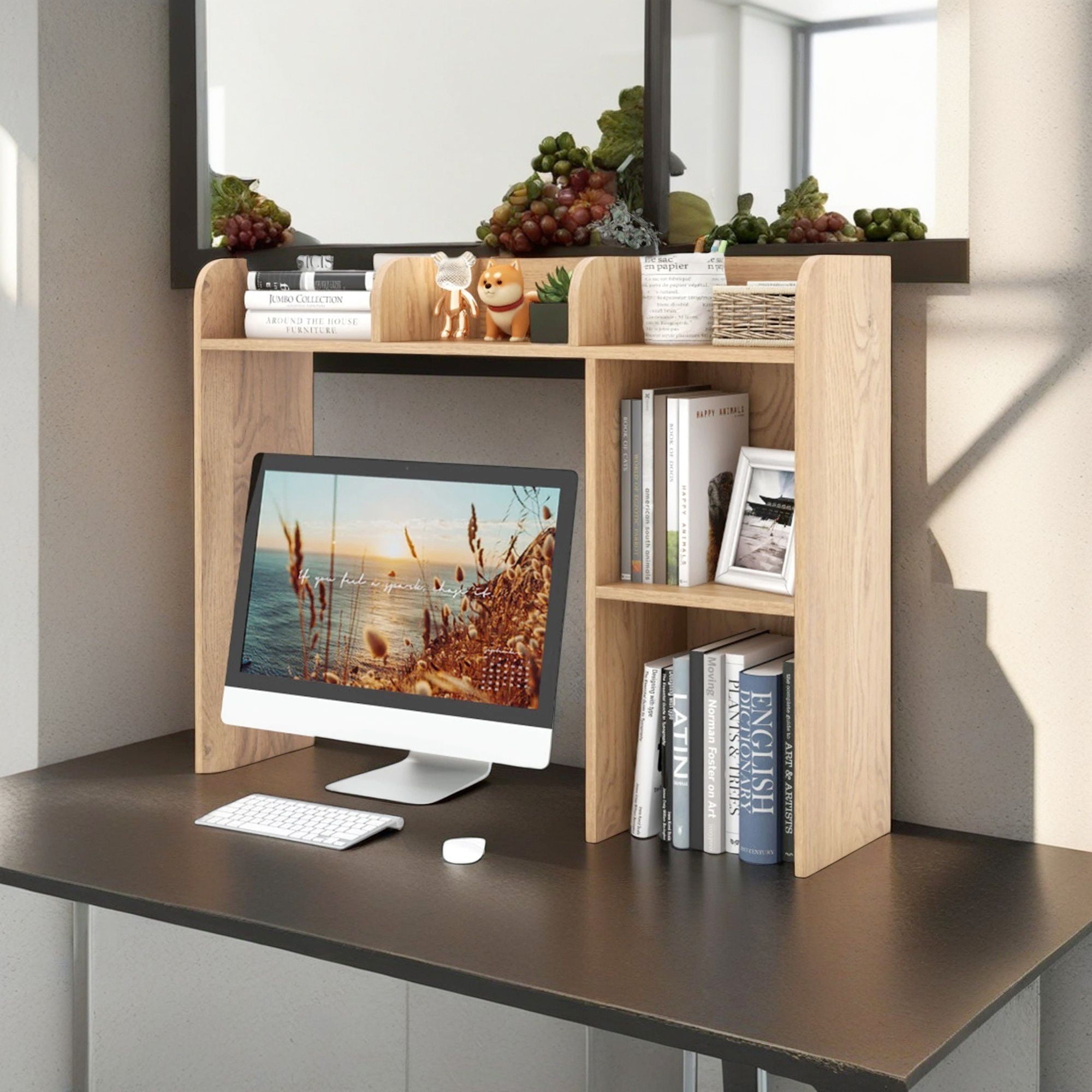 Demi Bonn 3-Tier Multipurpose Desk Bookshelf with 4 Shelves, Freestanding Display Shelf, Beige